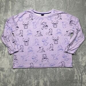 Disney Stitch Long Sleeve Pajama Top‎ Women Large Purple Print Crew Neck Relaxed